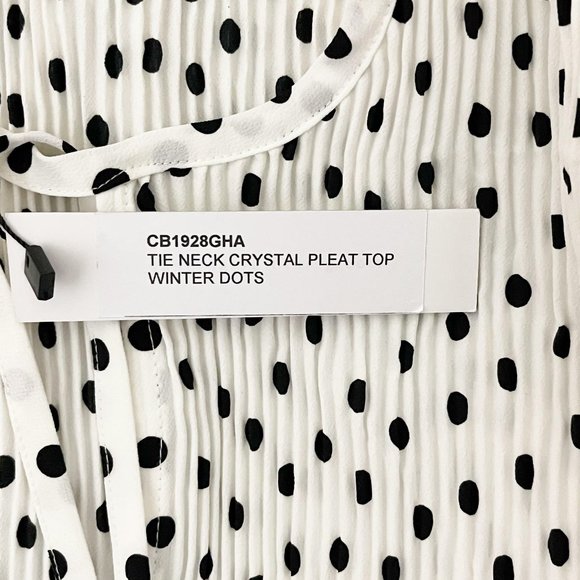 Sanctuary Small White Polka Dot Tie Neck Crystal Pleat Blouse NEW WITH TAGS - Picture 7 of 7